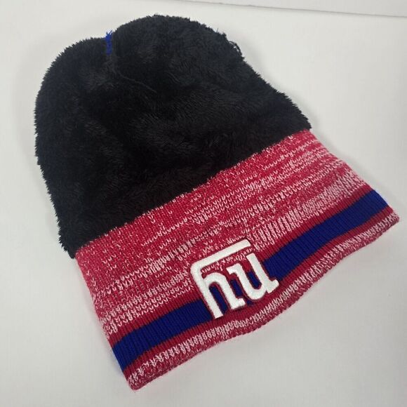 NFL New York Giants Adult Knit Beanie Hat Striped Fleece Lined Blue Red Football - Picture 6 of 7